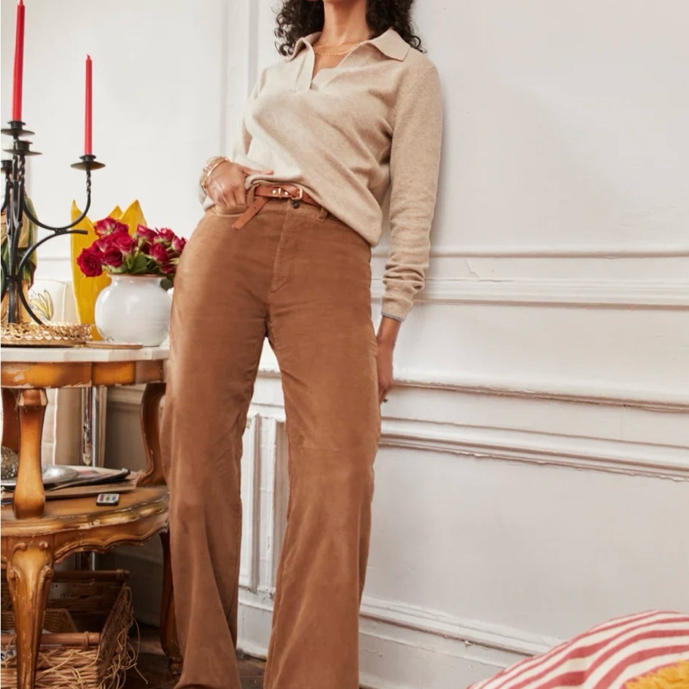 Faherty Chestnut Corduroy Wide-Leg Pants
